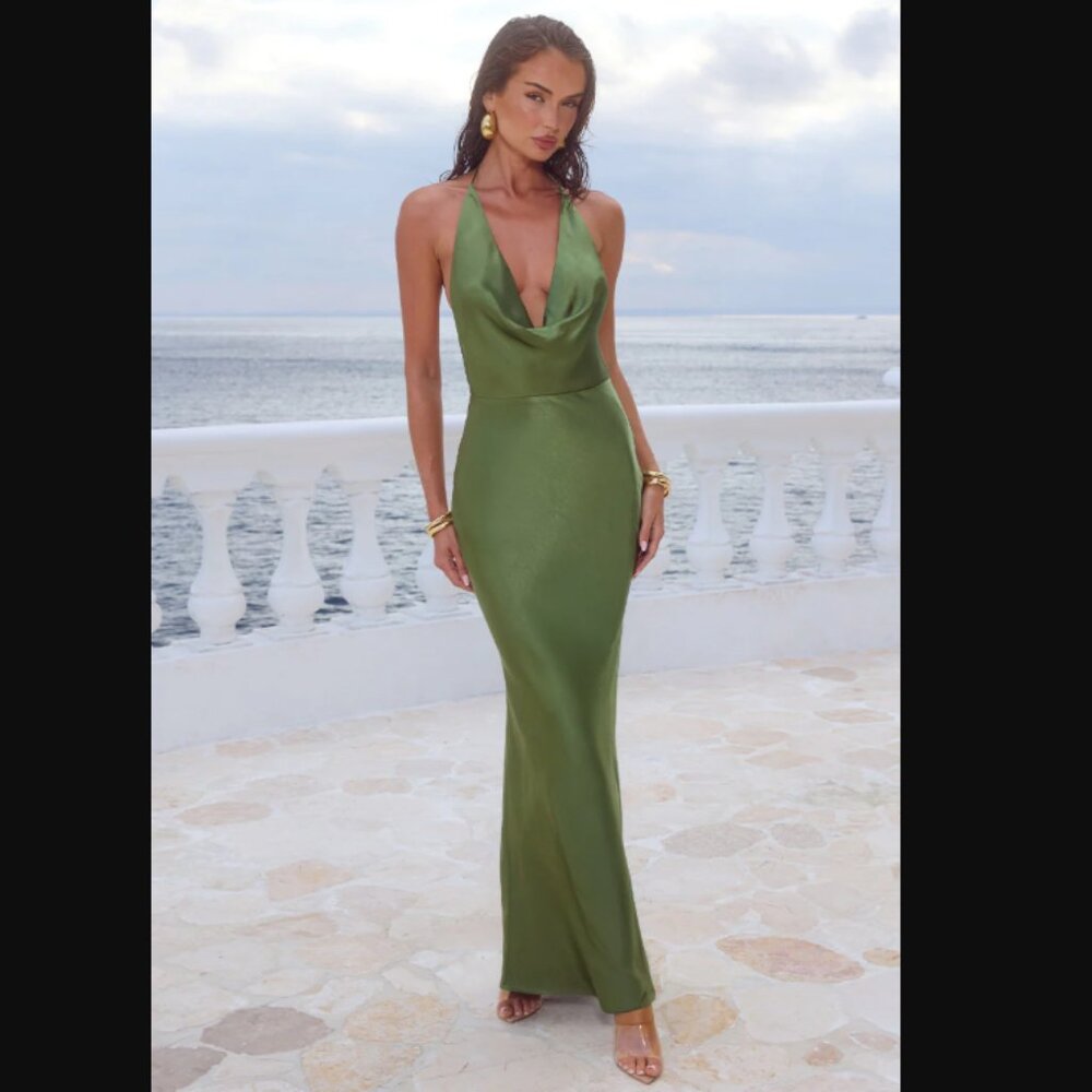 Runaway The Label- Posey Plunge Maxi Dress- Olive